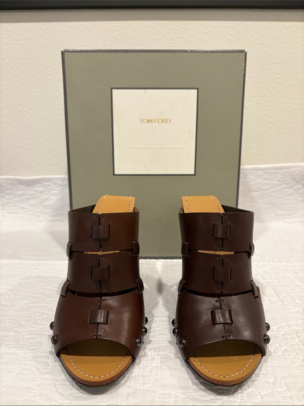 Tom Ford Dark Brown Multi-Strap Leather Slide Sandals